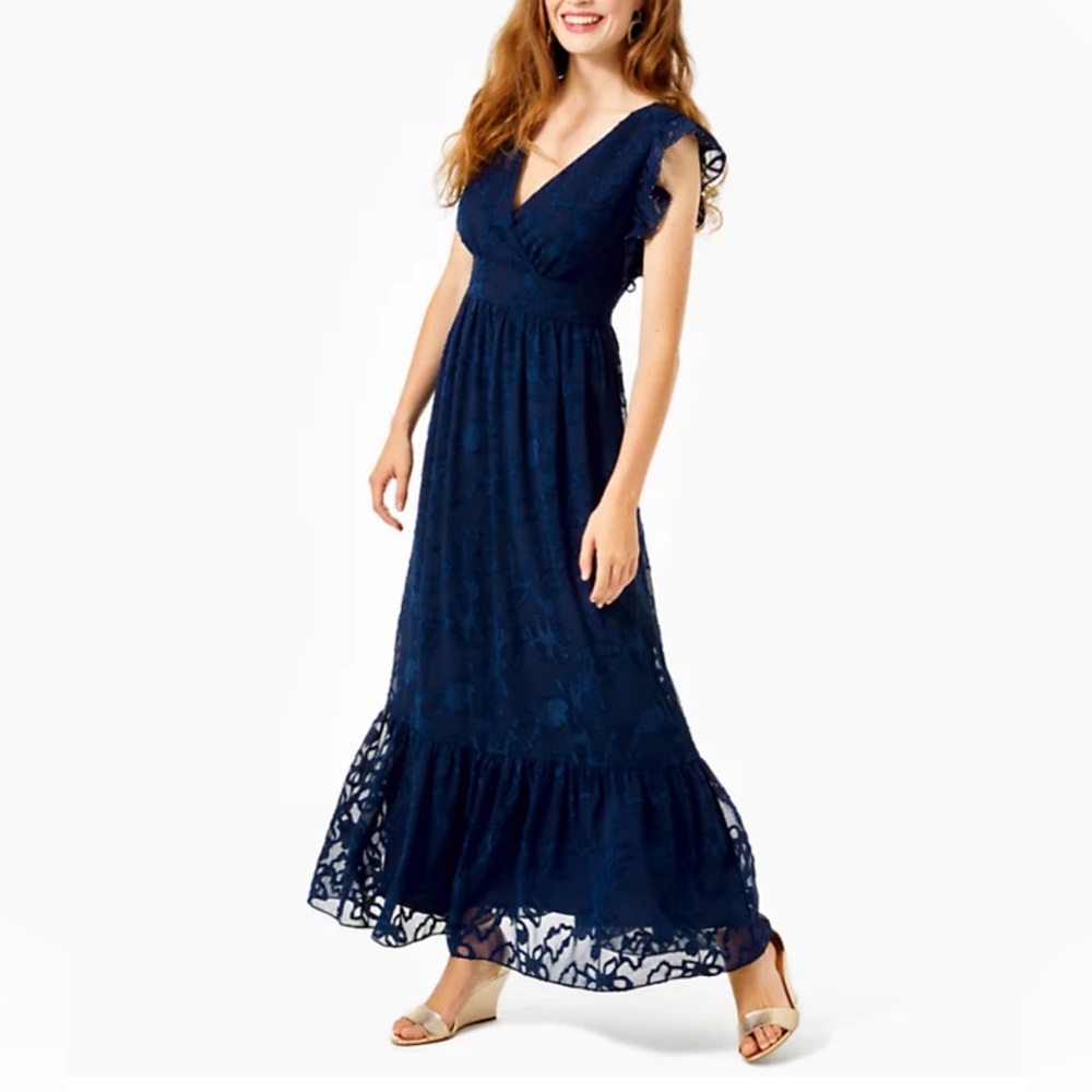 Lilly Pulitzer Autumn Ruffle Midi Dress Navy 4